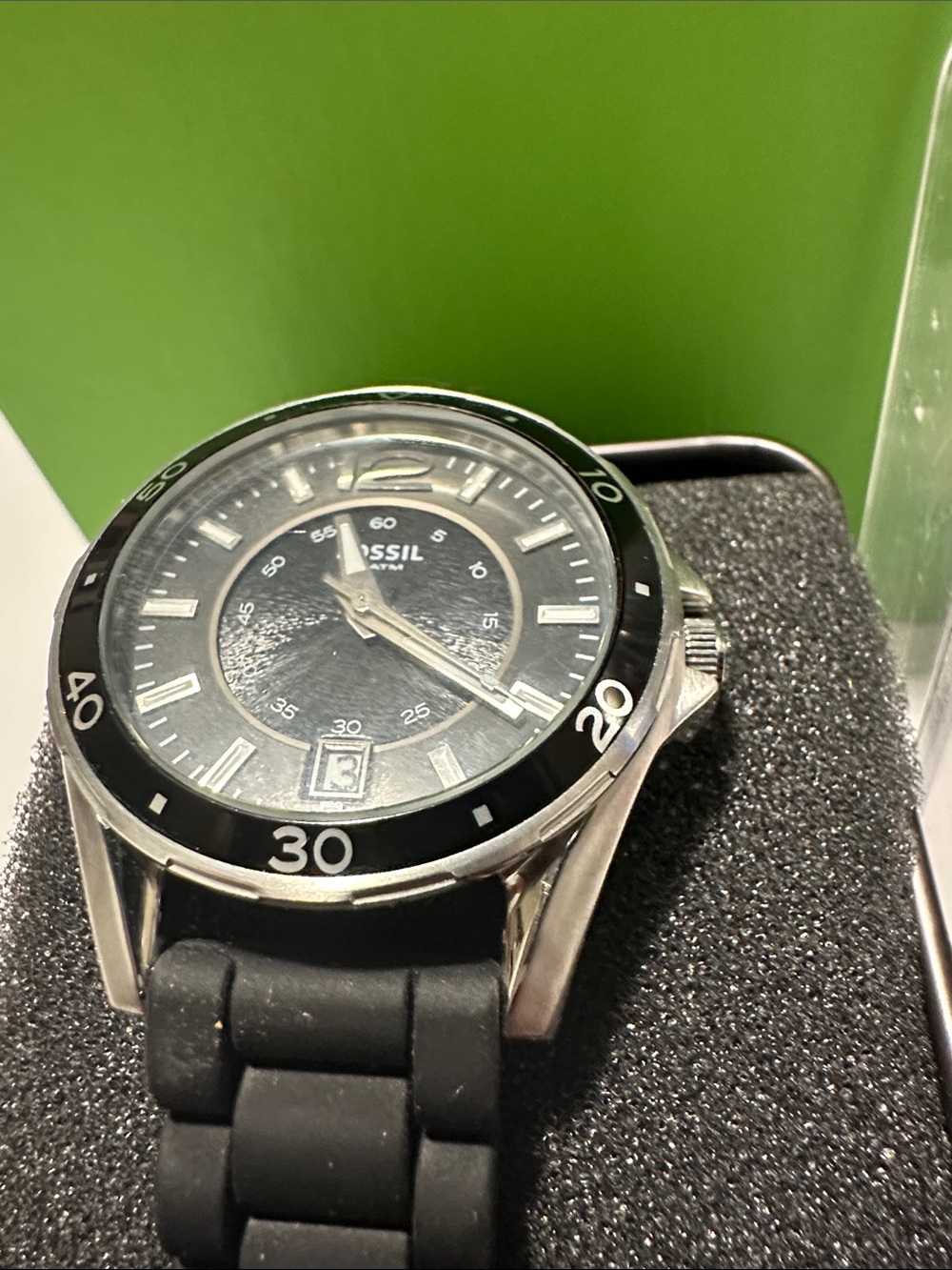 Fossil Black Dial Watch with Black Silicone Band